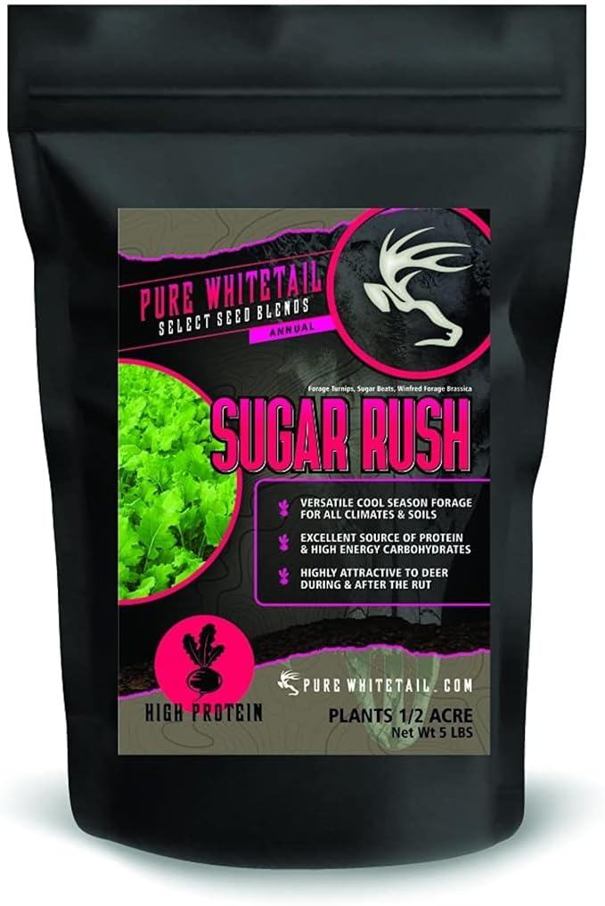 Sugar Rush | Select Seed Blends | Easiest Deer Feeder | Late Season Whitetail Deer Food Plot | No Till Turnip, Sugar Beet, Winfred Forage Brassica Seeds | 5 lb Bags | 2-Pack