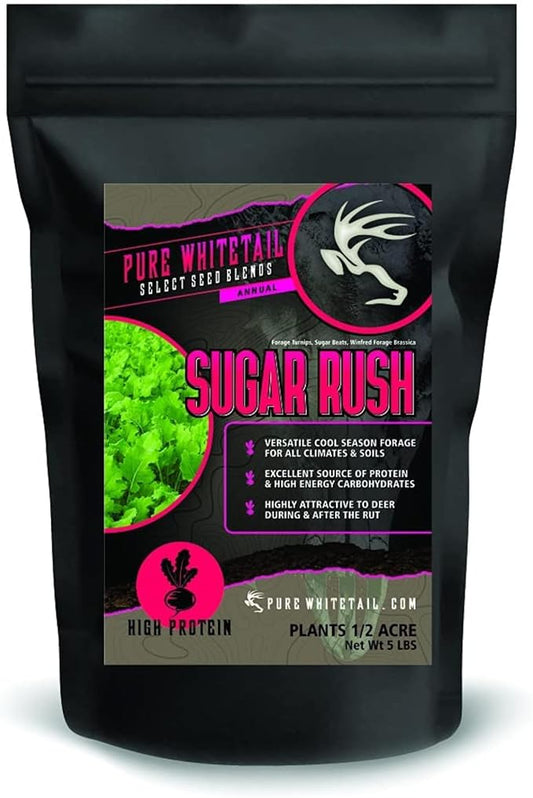 Sugar Rush | Select Seed Blends | Easiest Deer Feeder | Late Season Whitetail Deer Food Plot | No Till Turnip, Sugar Beet, Winfred Forage Brassica Seeds | 5 lb Bags | 2-Pack