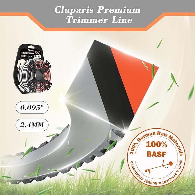 Cluparis 1-Pound Heavy Duty Sawtooth 095 Trimmer Line, Heavy Duty Sawtooth Weed Wacker String 0.095, Weed Eater String .095 inch-by-285ft-1lb Dual Core String Serrated Trimmer Line with Line Cutter