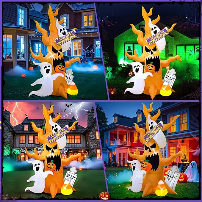 8FT Halloween Inflatable Decoration, Built in LED Lights Blow Up Spooky Tree Decorations for Halloween Party, Indoor, Outdoor, Garden, Yard Lawn Décor