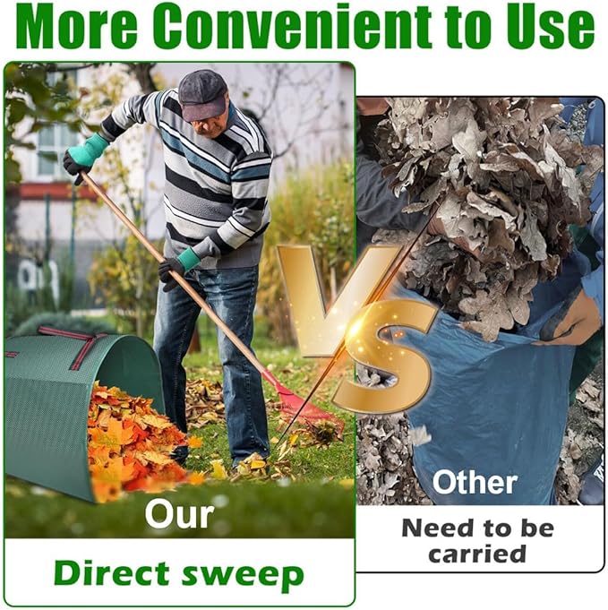 2 Packs Large Reusable Yard Waste Bags with Gloves, 53 Gallons Pletpet Garden Waste Bags Green Lawn and Leaf Bag Large Yard Dustpan-Type Garden Bag for Collecting Leaves, Fallen leaves and Waste