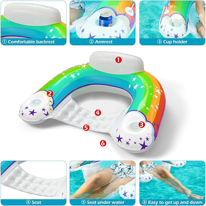 Jasonwell Pool Float with Canopy - Inflatable Pool Floaties Adult Floating Pool Chair Lounge Floats for Swimming Pool Water Chair Pool Lounger with Cup Holders Pool Toy Party Floaty for Adults