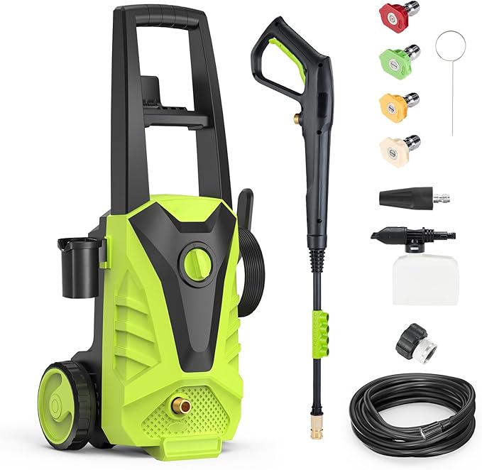 DUMOS Electric Pressure Washer, High Pressure Cleaning Machine with Foam Cannon, 2.0 GPM Power Washer with 5 Quick Connect Nozzles for Fences Decks Patios