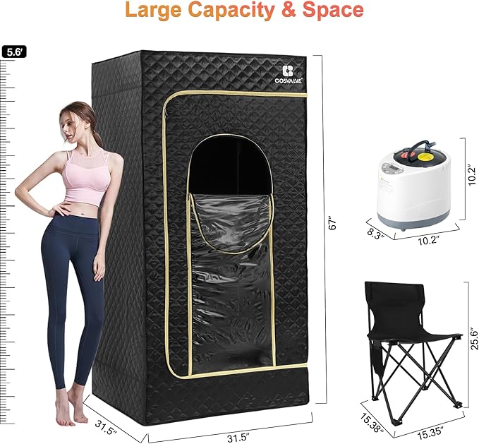 COSVALVE Sauna Box, Portable Steam Sauna for Home, Indoor Sauna Full Body Personal Sauna with XL Steamer 9 Levels, Fast Heating and Energy Saving, 2.6' x 2.6' x 5.6'