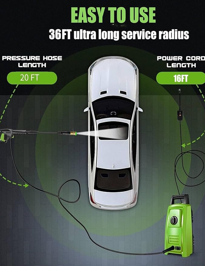 2025 New 4500PSI Electric Pressure Washer, Small Potable Power Washer with 20FT Pressure Hose, 4 Nozzle Set, Powerwashers for Home/Cars/Fences/Windows, Green