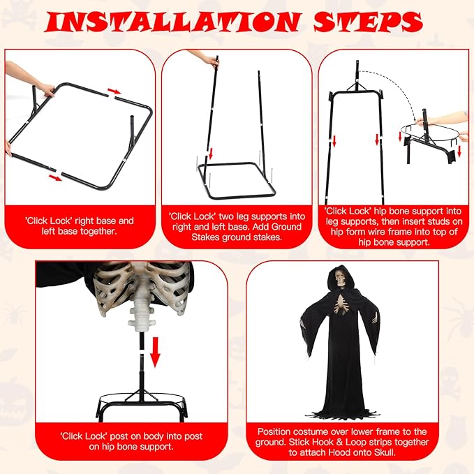 Quntis Halloween Talking Animatronics Outdoor Decoration - 7FT Tall Scary Animated Grim Reaper with Lighted Red Eyes Sound & Touch Activated - Creepy Poseable Skeleton Halloween Graveyard Decor Props