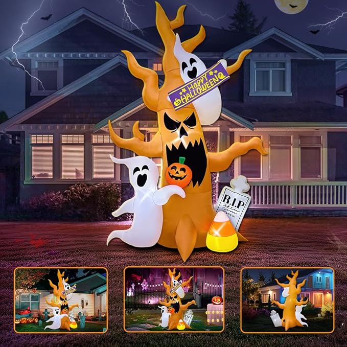 8FT Halloween Inflatable Decoration, Built in LED Lights Blow Up Spooky Tree Decorations for Halloween Party, Indoor, Outdoor, Garden, Yard Lawn Décor
