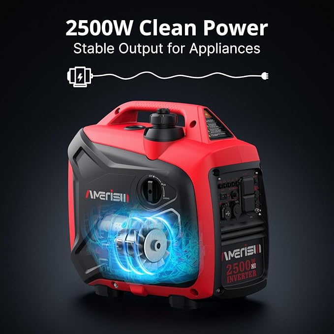 Gas Powered Inverter Generator 2500W - Super Quiet Gas Generator with CO Sensor, EPA 2025 Compliant for Camping, Tailgating, and Home Use