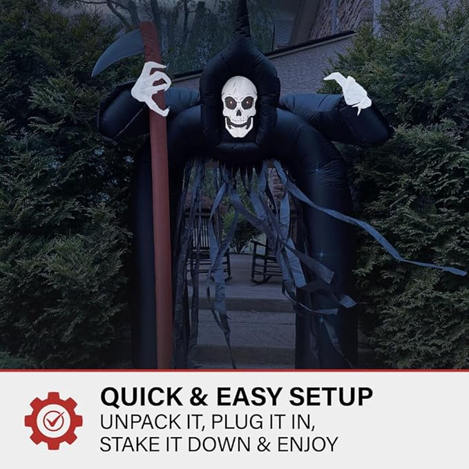 Haunted Hill Farm 10-Ft Tall Grim Reaper Arch Blow Up Inflatable Yard Decor with Lights and Music, Outdoor Halloween Inflatable Decorations for Lawn and Yard, Giant Spooky Outdoor Inflatables