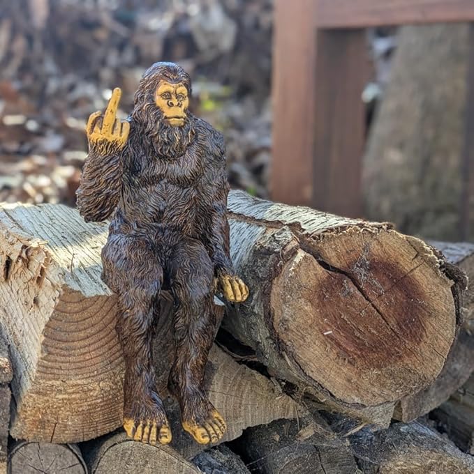 John Bernard & Company Bigfoot The Rude ‘Flipping The Bird’ Sasquatch Yeti Statue/Figurine Indoor/Outdoor Sculpture for Patio, Deck, Home, Office 10 in H Shelf Sitter Figurine (Natural)