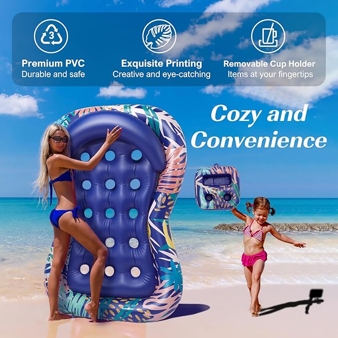 HeySplash Pool Lounger Float for Adult, Inflatable Pool Floats Bed Cooling Contour Lounger Rafts, Water Rafts for Lake, Outdoor Beach Pool Party