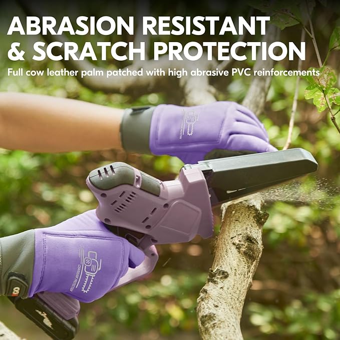 Vgo... Chainsaw Gloves,12-Layer Saw Protection on Left/Both Hand Back,Cow Leather Gloves,Touchscreen