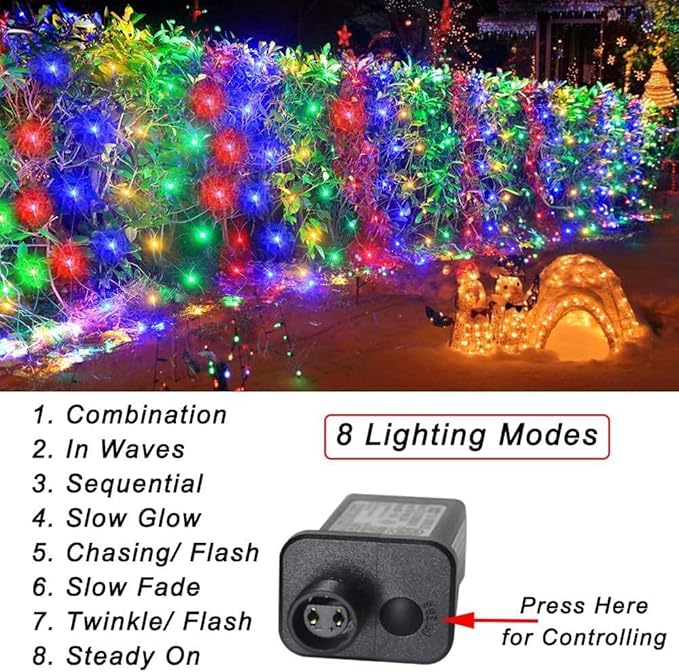 Christmas Net Lights, 610 LED Large Outdoor Net Mesh Lights 34.5X 5ft, 8 Modes Waterproof Twinkle String Lights Connectable for Bushes Halloween Yard Decor, Colorful