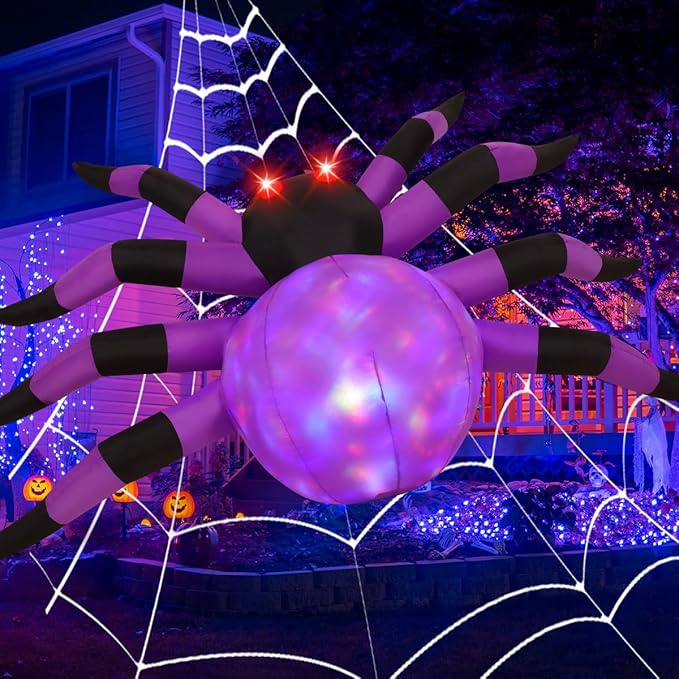 GOOSH 6.7 FT Width Halloween Inflatable Spider Outdoor Decoration with Magic Light, Blow Up Yard Inflatables Holiday Inflatables for Outdoor Yard Garden Lawn Decor