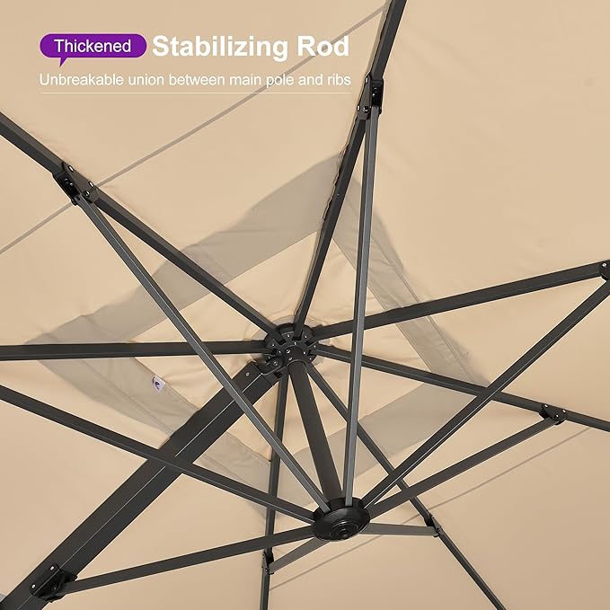 PURPLE LEAF 13 FT Square Patio Umbrella Large Outdoor Aluminum Offset Umbrella with 360-degree Rotation Cantilever Umbrella for Garden Deck Backyard Pool Beige