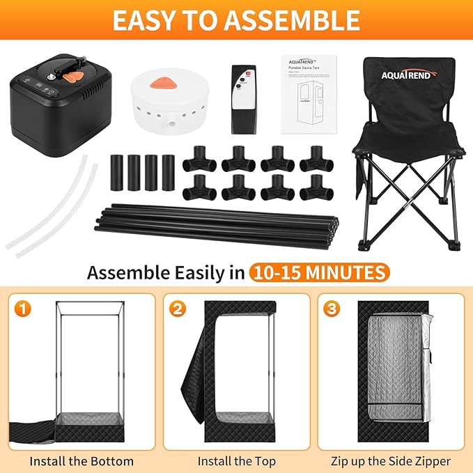Portable Sauna Box, Steam Sauna for Home, Personal Sauna Tent Full Size for Fitness Gym Yoga Spa with Double Large Windows + 1200W 3L Steamer + Remote Control + Folding Chair, 3' x 3' x 5.9', Black