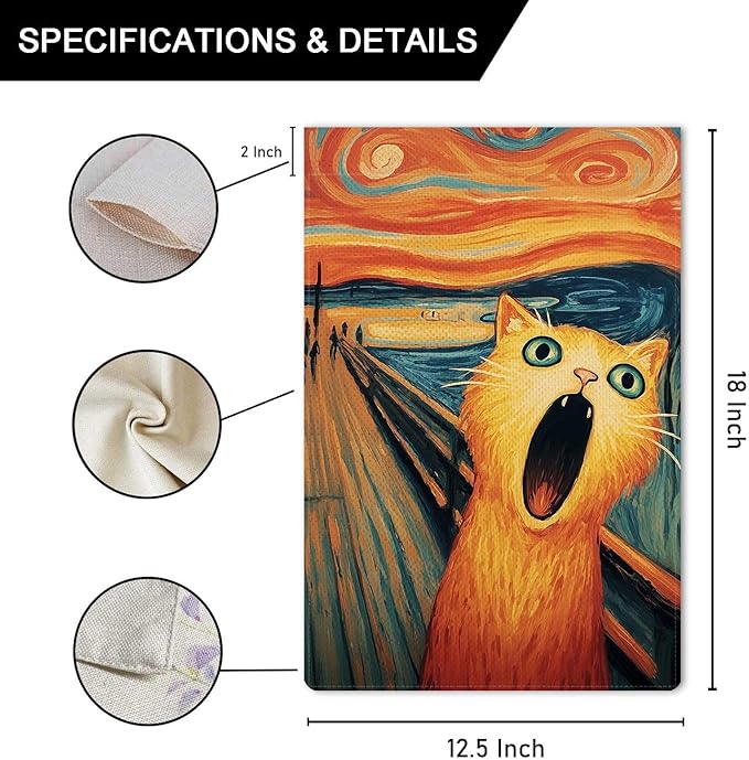 Screaming Orange Cat Garden Flag The Scream Halloween Garden Flag Vertical Double Sided Rustic Farmland Burlap Yard Lawn Outdoor Decor 12.5x18"