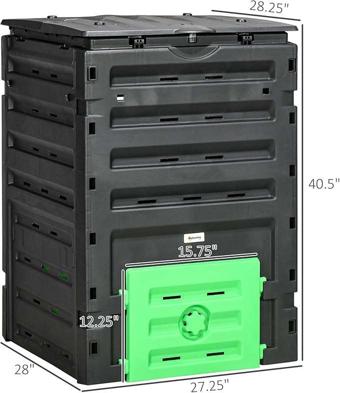 Outsunny Garden Compost Bin, 120 Gallon (450L) Garden Composter, BPA Free, with 80 Vents and 2 Sliding Doors, Lightweight & Sturdy, Fast Creation of Fertile Soil, Black