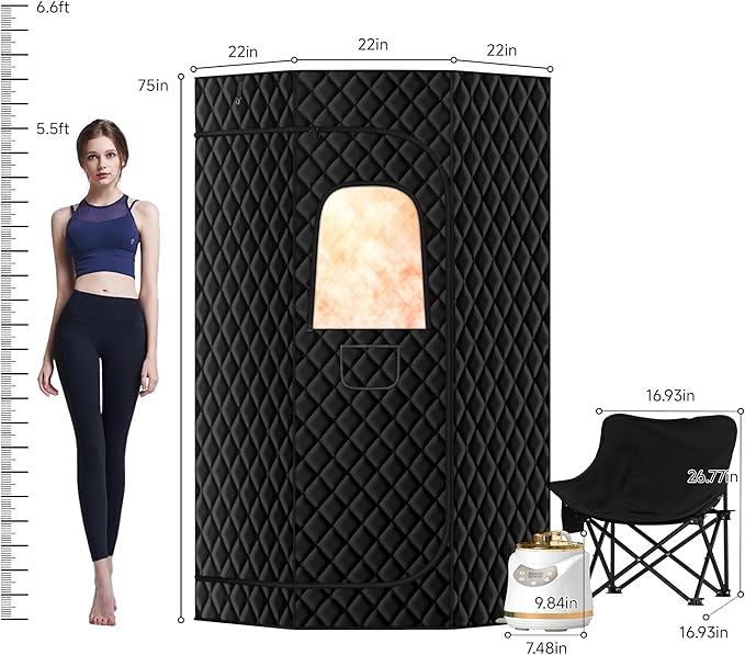 Portable Steam Sauna, Steam Sauna Tent Full Body Personal Sauna Room with 3L 1500W Steam Generator, Remote Control, Remote Control, 9 Levels Heat, 90 Mins Timer,Foldable Chair,Black