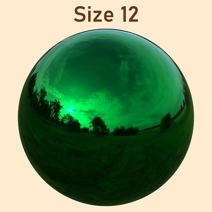 Lulu Decor, Size 12 Green Stainless Steel Gazing Mirror Ball, Smooth Reflective Shiny Garden Decoration Globe
