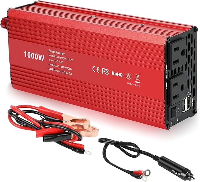 Fancy Buying 1000W/2000W(Peak) Power Inverter for Vehicles, DC 12V to 110V AC Converter with Dual AC Outlets and Dual USB Car Charger for Car Laptop Computer