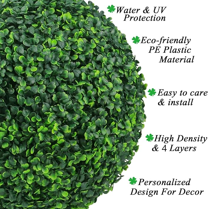 Sunnyglade 2 PCS 15.7 inch 4 Layers Artificial Plant Topiary Ball Faux Boxwood Decorative Balls for Backyard, Balcony,Garden, Wedding and Home Décor (15.7 inch)