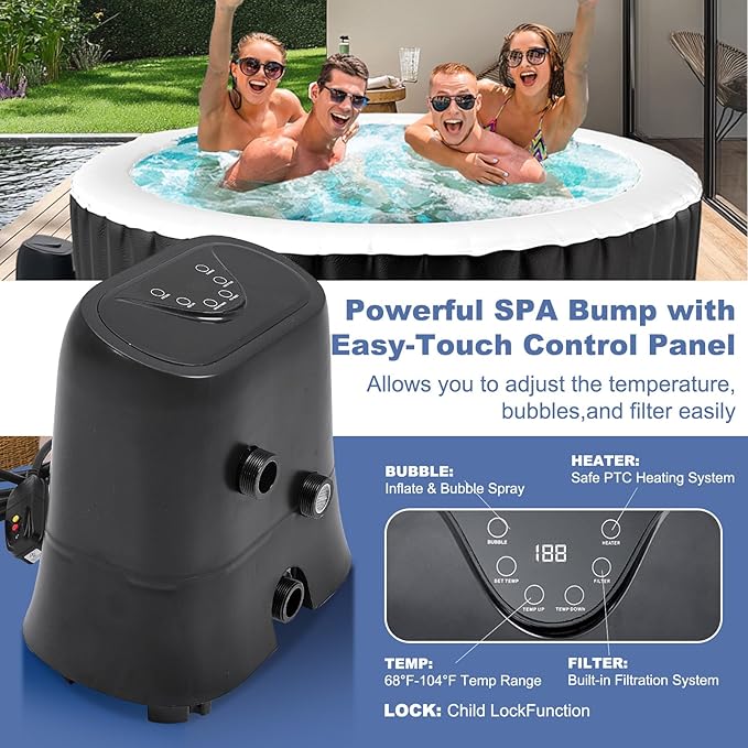 NAIZEA Inflatable Hot Tub - Outdoor Hot Tubs 2 to 4 Person, Portable Blow Up Spa Square Portable Hot Tub, 120 Soothing Bubble Air Jets, Cover, 2 Filter, 240 Gallon(71" X 71" X25")