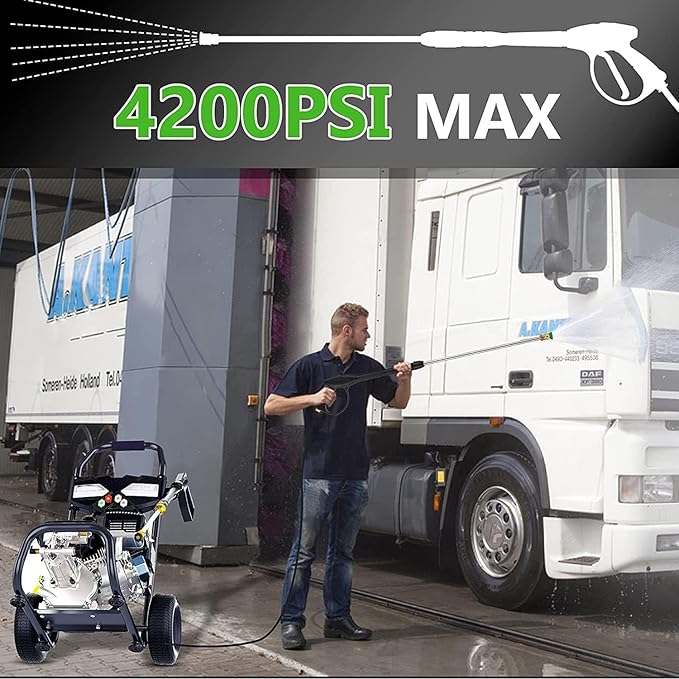 4200PSI Gas Pressure Washer, 2.8GPM Commercial Power Washer Gas Powered, 212cc 7.0 HP Engine, Includes 0.7L Soap Tank,5 QC Nozzles,25’ Hose,Car Wash Machine/Car/Driveway, EPA/CARB/ETLCompliant (Black)