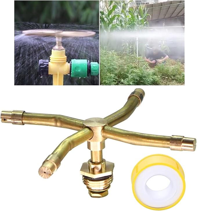 3/4 Arm Automatic Rotary Sprayer with Water Sealant Tape, 360 Degree Rotation Irrigation System Sprinkler Head, Sprinklers for Plants, Large Area Coverage Water Sprinkler for Garden Yard Lawns (4-ARM)