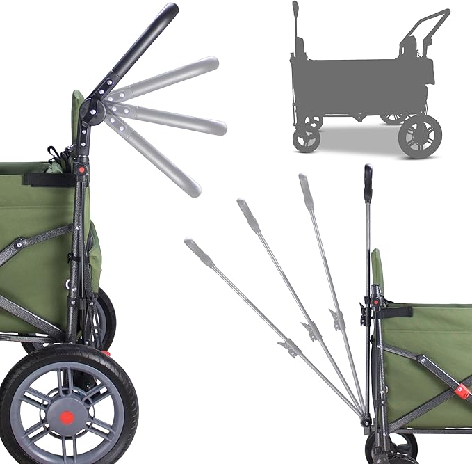 Collapsible Foldable Wagon Cart with Quick-Release Wheels & 2 Seats - Heavy-Duty Utility Folding Wagon 265LBS Capacity for Camping, Garden, Shopping (Green)
