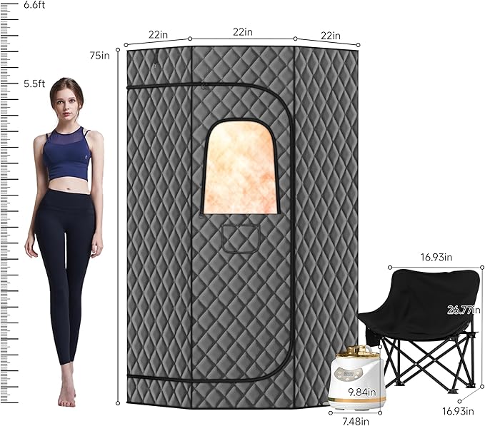 Portable Steam Sauna, Steam Sauna Tent Full Body Personal Sauna Room with 3L 1500W Steam Generator, Remote Control, Remote Control, 9 Levels Heat, 90 Mins Timer,Foldable Chair