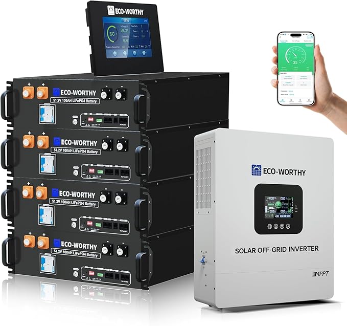 ECO-WORTHY Home Power Station Backup Power,20480Wh LiFePO4 Battery Support Communication、Bluetooth and WiFi,AC 5000W Inverter,Battery Monitor,for Home Backup,Emergency,Solar System Components