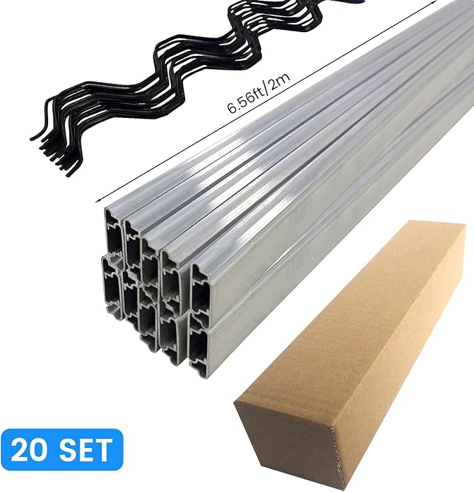 20 Set 6.6 Ft Greenhouse Lock Channel and Spring Wire，Aluminum Alloy Lock Channel and PVC Coated Spring Wires for Fixing Greenhouse Plastic Cover