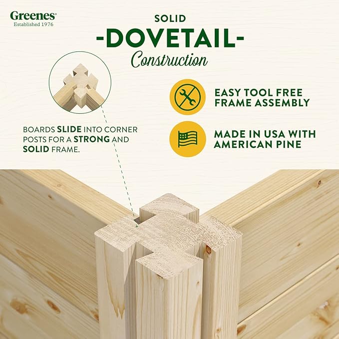 Greenes Fence Original Pine Raised Garden Bed, 8' x 8' x 10.5" U-Shaped Bed - Made in USA with American Pine