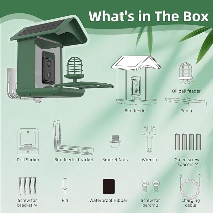 Smart Bird Feeder with Camera Solar Powered,AI Species Identify,1080 HD Video,Instant Arrival Alerts,2L Large Capacity,IP65 Waterproof,Squirrel Proof Wild Hummingbird Feeders for Outdoors, BirdLovers