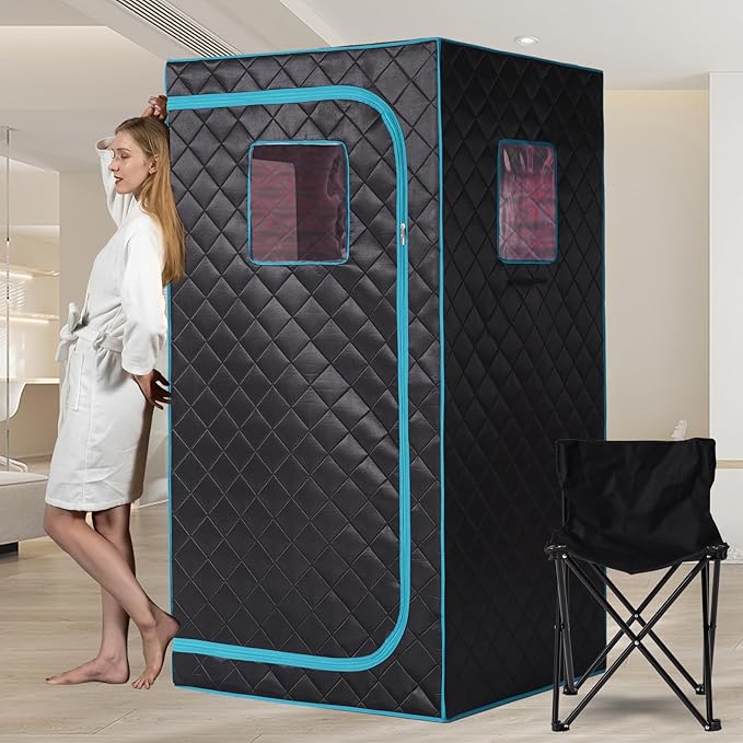 Smartmak Portable Infrared Sauna Box with 660nm Red Light Therapy Lamp for Home, Personal Indoor Full Body Dry Sauna Spa Tent, Relax Saunas with 6 Heaters, Heated Foot Pad, Remote, Chair, Blackgreen