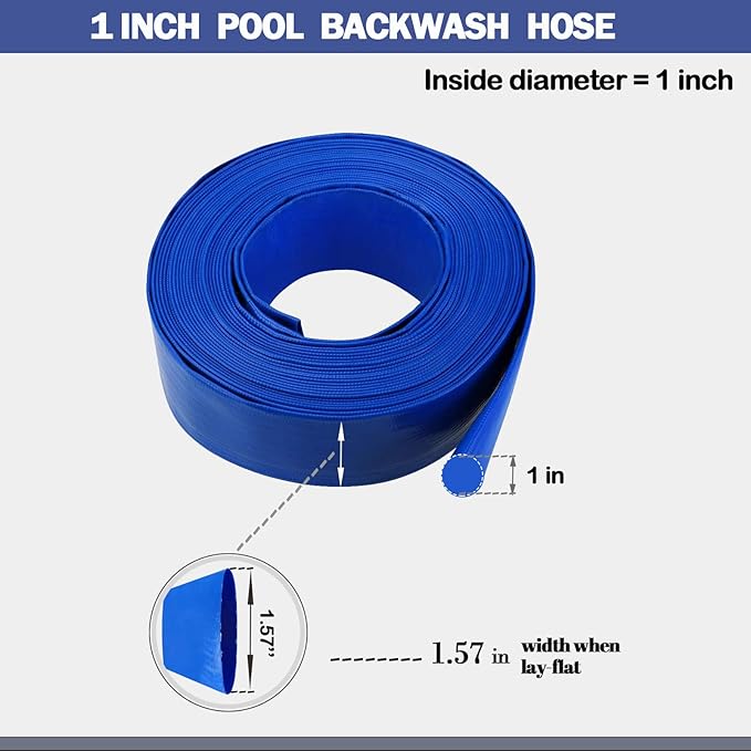 Eastrans Heavy Duty 1 IN x 25 FT Pool Backwash Hose, Flat Discharge, Weather & Burst Resistant, Best Hose for Inground Pools, Filter & Drain Hose