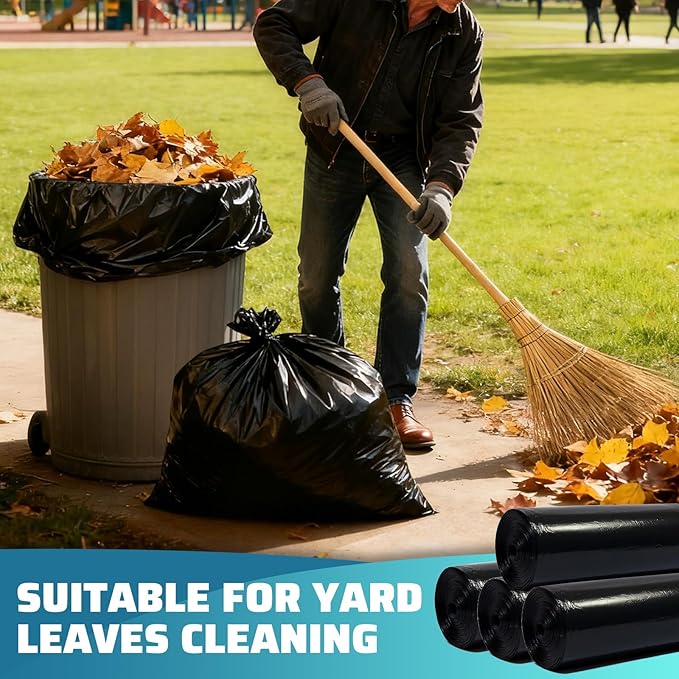 30-35 Gallon Trash Bags 100 Count, 20 Micron HDPE, Durable & Tear-Resistant Trash Can Liners, Large Black Garbage Bags for Household waste, kitchen waste, yard trash & packing leaves