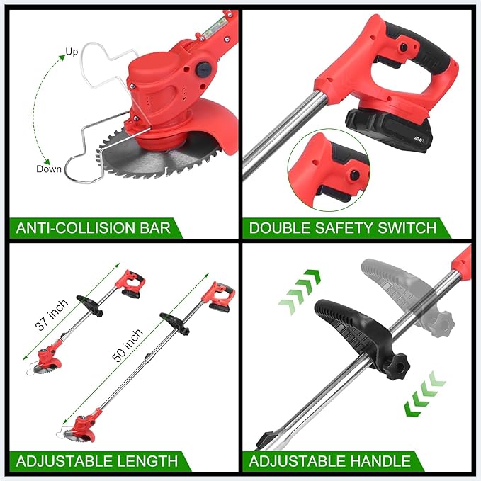 Cordless String Trimmer & Weed Eater, Electric Weed Wacker & Lawn Edger Tool Battery Powered with 3 Types of Blades, Lightweight Grass Trimmer with 2*21V Battery, Brush Cutter for Lawn Garden