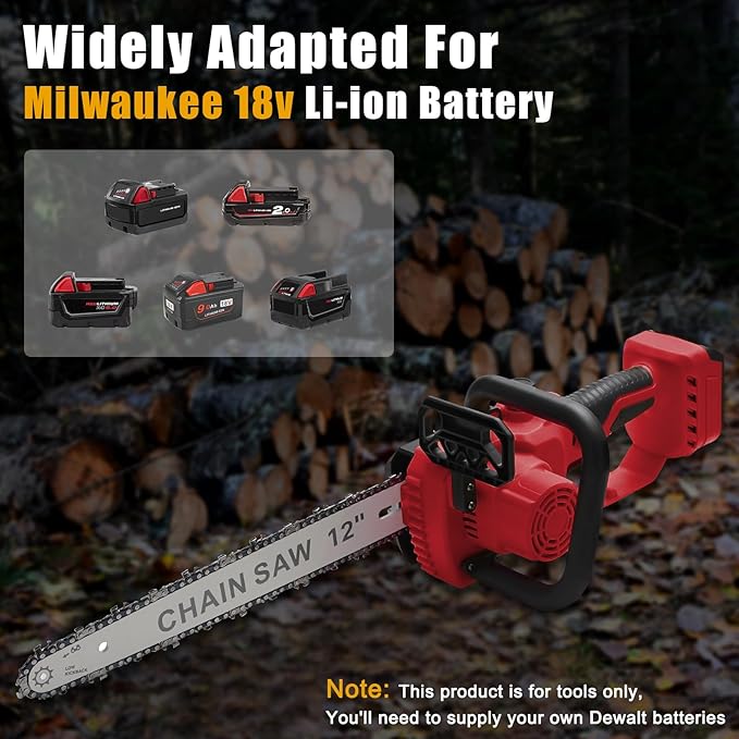Mini Chainsaw Cordless for Milwaukee 18V Battery, Brushless Electric Chainsaw 12"/ 10" with Auto Oiler & Security Lock, for Tree Trimming, Branch Wood Cutting (Tool Only)