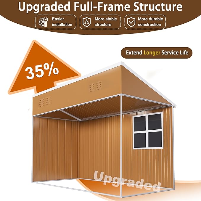 KEIKI 8x4 FT Heavy-Duty Metal Storage Shed, Outdoor Storage Shed with 2 Doors, Windows & Ventilation, Utility and Tool Shed with Slooping Roof for Garden, Backyard, Patio, Lawn