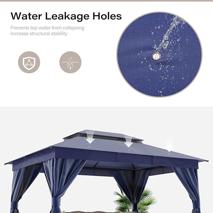 LAUSAINT HOME Outdoor Patio Gazebo 10'x13' with Expansion Bolts, Heavy Duty Gazebos Shelter Party Tent with Double Roofs, Mosquito Nettings and Privacy Screens for Backyard, Garden, Lawn, Navy Blue