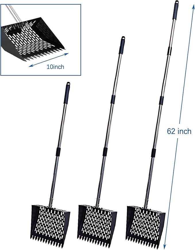 Chicken Coop Scoop 2-in-1 Chicken Poop Scooper & Rake - 62" Adjustable Sand Sifting Shovel Cleaning for Chicken Coops Animal Pens, Reinforced Joint