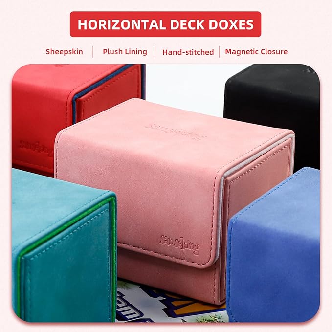 Magic Card Deck Box for MTG Single Deck Card Box fits 100+ TCG Sleeved Cards Soft Leather Card Box Top loading Card Boxes Magic Gift for MTG TCG CCG (Horizontal,Red)