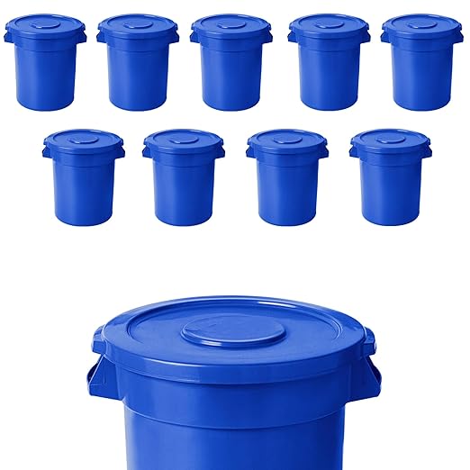PRO&Family 20 Gallon Trash Can with Lid Round Ingredient Storage Containers Recycling Bin Kitchen Garbage Can Office Garbage Can Trash Barrel Plastic Barrel Yard Waste Bin Outdoor Trashcan (10, Blue)