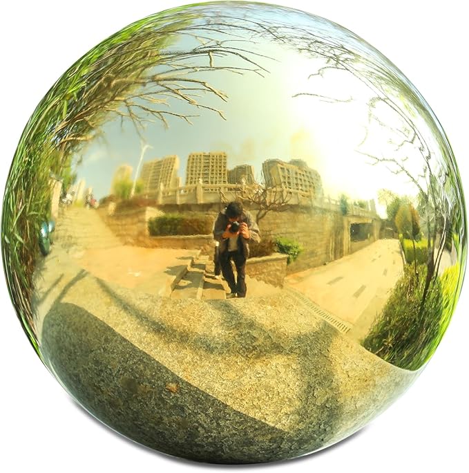 VCUTEKA Gazing Ball, 10" Stainless Steel Mirror Ball Reflective Garden Sphere, Gazing Globe for Home Garden Patio Lawn Outdoor and Indoor Decorative, Golden