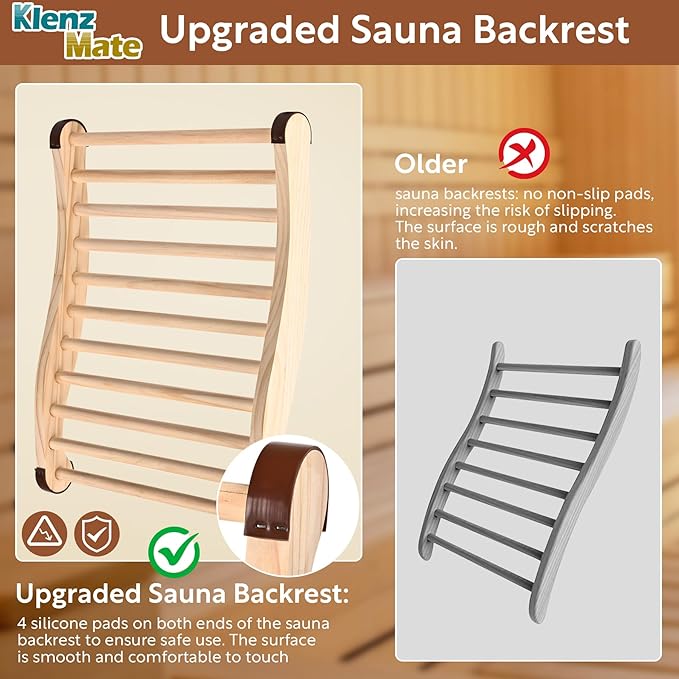 2 Pcs Upgraded Sauna Backrest, 20" Sauna Accessories, S-Shaped Ergonomic Design Sauna Chair, with Non-Slip Pads, Suitable for Infrared Sauna Backrest and Barrel Sauna Backrest, Handmade