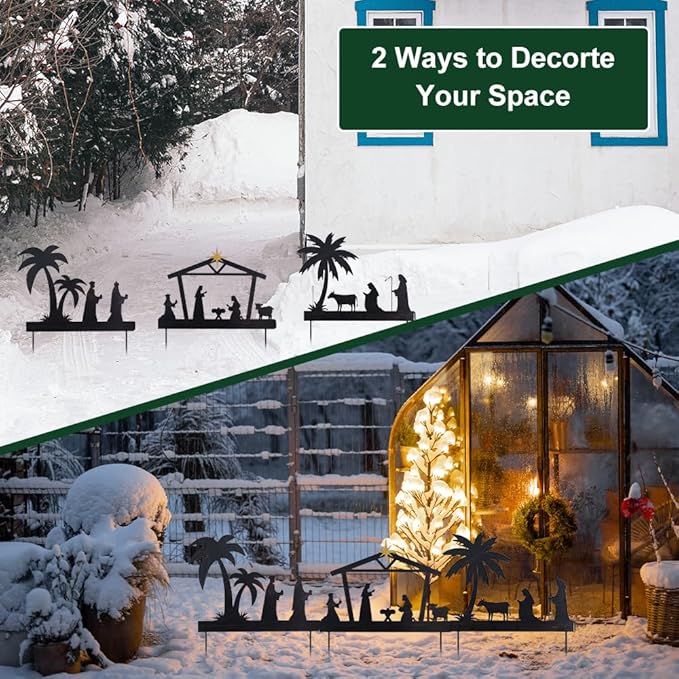 hogardeck Nativity Set for Christmas, 48" 3 Pcs Metal Nativity Scene Decorative Garden Stakes for Outdoor Christmas Decorations, Holy Family Manger Scene Nativity Sets Yard Signs for Garden Lawn Patio