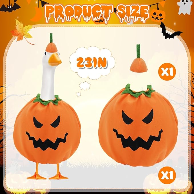 Halloween Goose Outfit,Pumpkin Goose Costume with Hat,Premium Soft Fabric Goose Outfit,Yard Silly Lawn Duck Shirt for 23'' Cement Porch Goose Duck Decorations,Outdoor Patio Yard Lawn Decoration