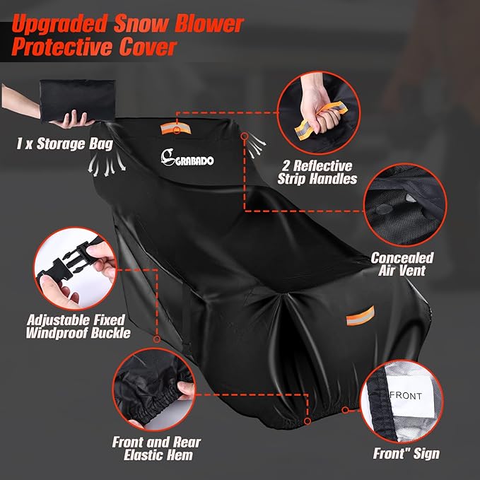 Snow Blower Cover,Heavy Duty 840D Snowblower Covers Waterproof Outdoor with Waterproof Strip,Air Vent,2 Reflective Handles,Windproof Buckle,Universal Protective Cover for Snow Thrower Shovel Storage